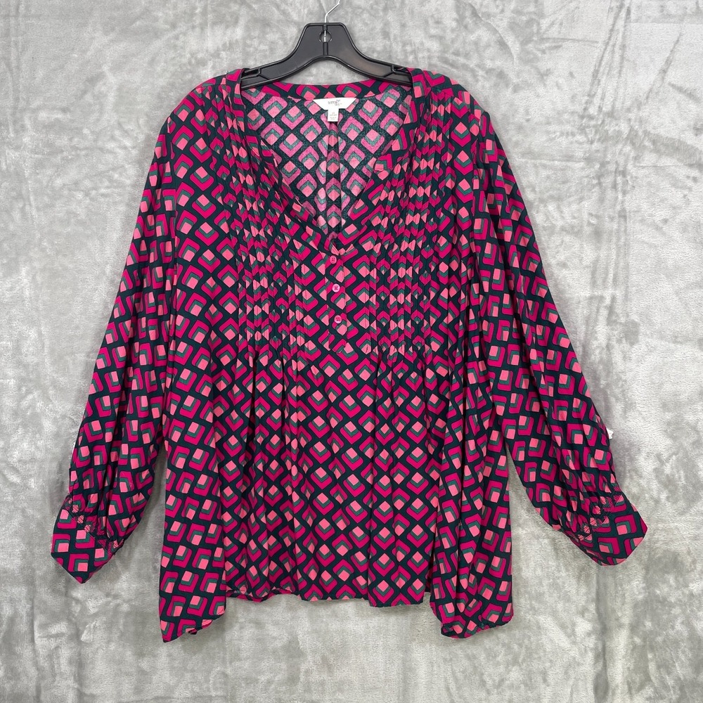 Terra & Sky Women's Plus Size 3X Popover Blouse Pink Gray Viscose Pleated V-Neck